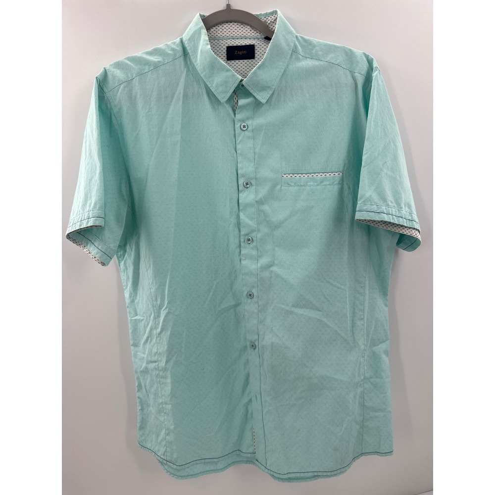Zagiri Mens Mint Green Micro Dot Short Sleeve Button Down Shirt Size L